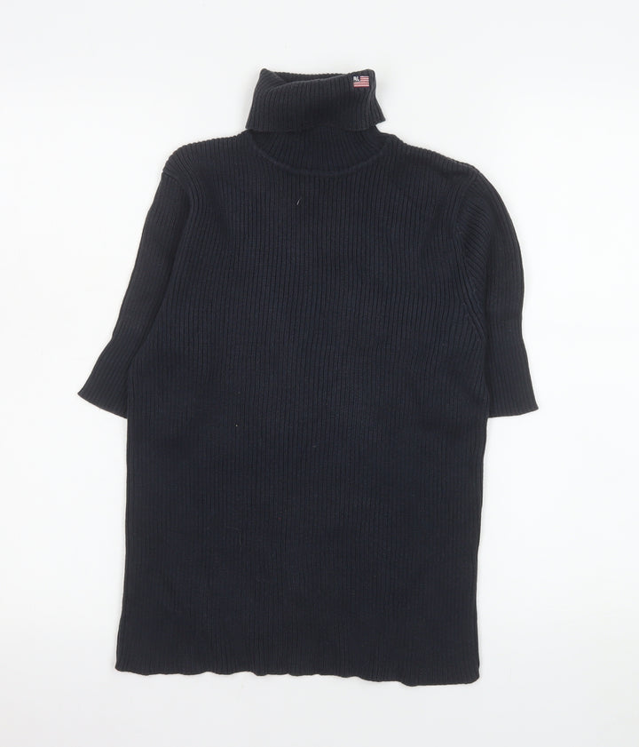 Ralph Lauren Womens Black Roll Neck Cotton Knit Jumper Size L