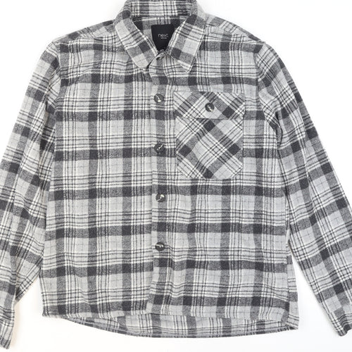 Next Men's Grey Checked Flannel Button-Up Shirt Size L