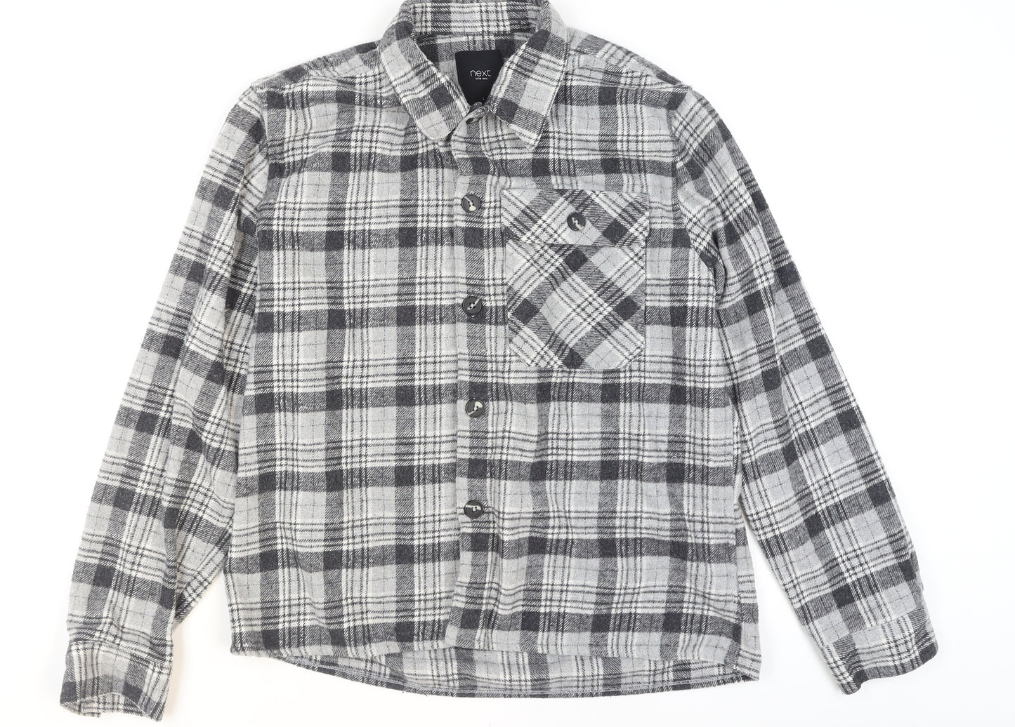 Next Men's Grey Checked Flannel Button-Up Shirt Size L