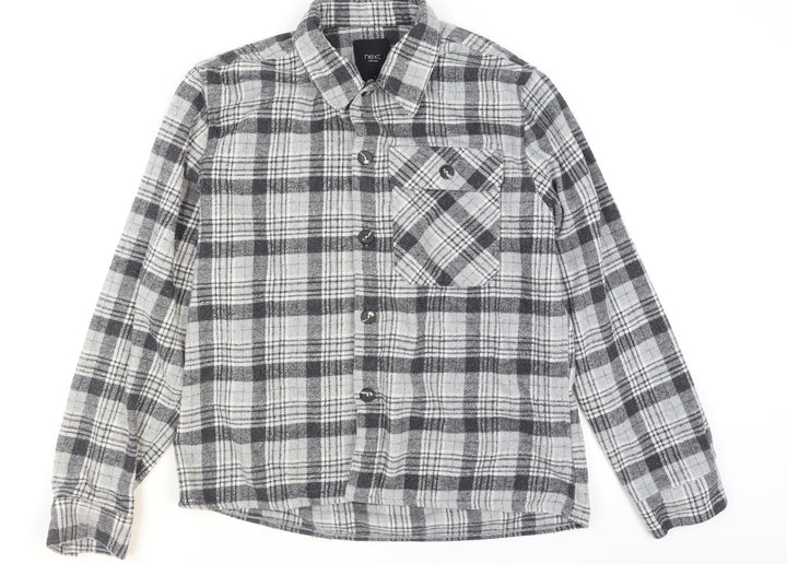 Next Men's Grey Checked Flannel Button-Up Shirt Size L