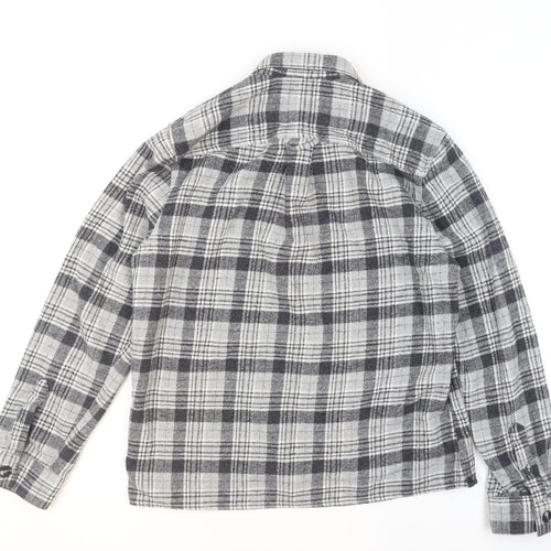 Next Men's Grey Checked Flannel Button-Up Shirt Size L