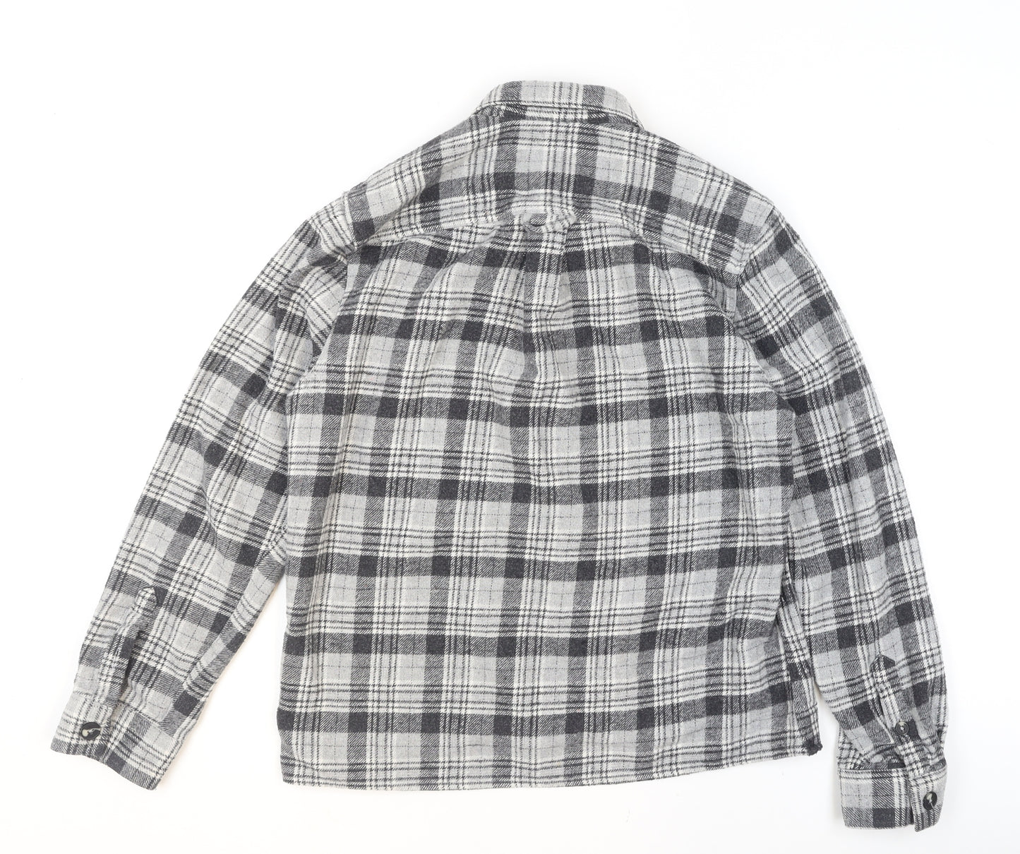 Next Men's Grey Checked Flannel Button-Up Shirt Size L