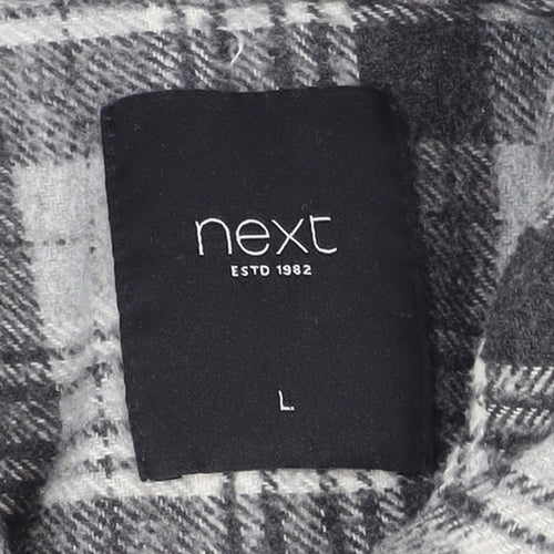 Next Men's Grey Checked Flannel Button-Up Shirt Size L