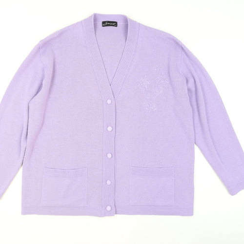 Sarra Design Women's Purple Acrylic Cardigan L V-Neck Knit