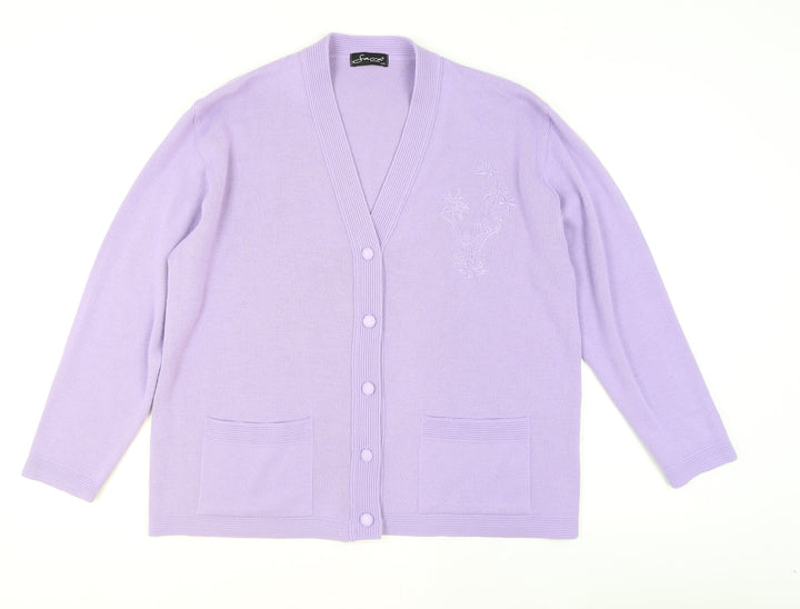 Sarra Design Women's Purple Acrylic Cardigan L V-Neck Knit