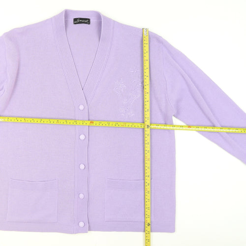 Sarra Design Women's Purple Acrylic Cardigan L V-Neck Knit