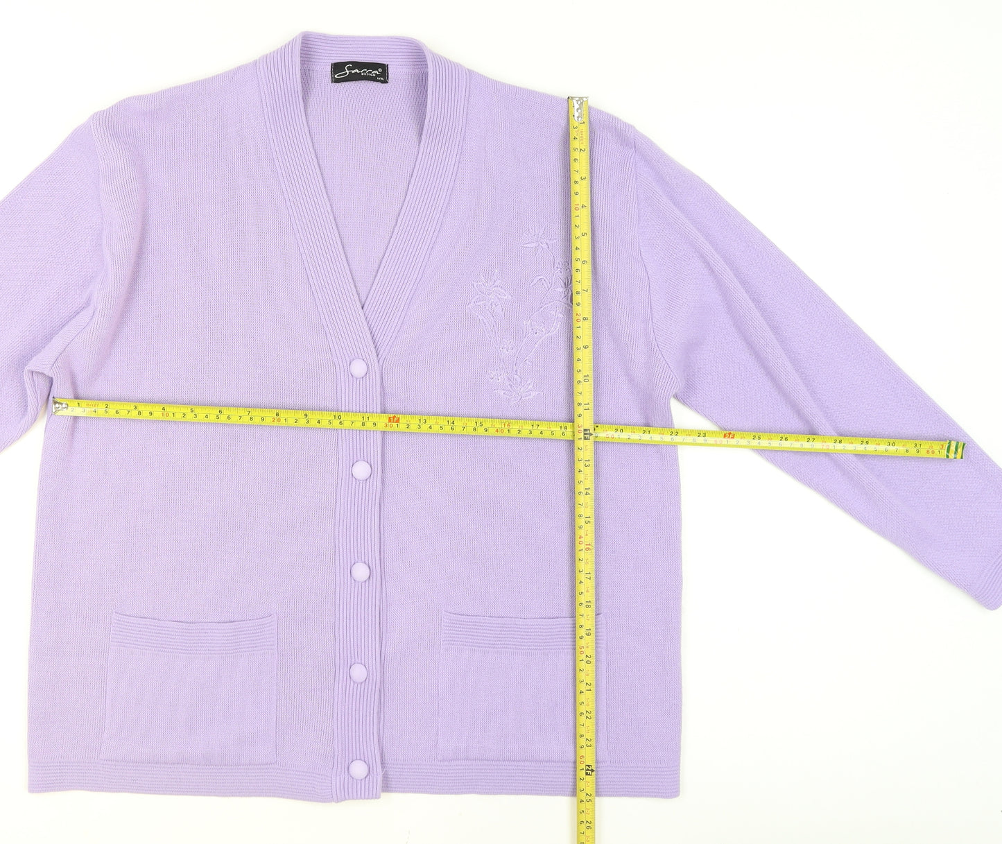 Sarra Design Women's Purple Acrylic Cardigan L V-Neck Knit