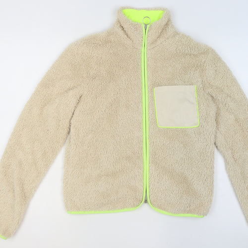 H&M Divided Women Beige Fleece Full Zip Short Jacket XS