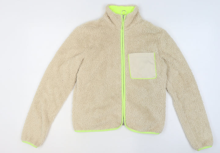 H&M Divided Women Beige Fleece Full Zip Short Jacket XS
