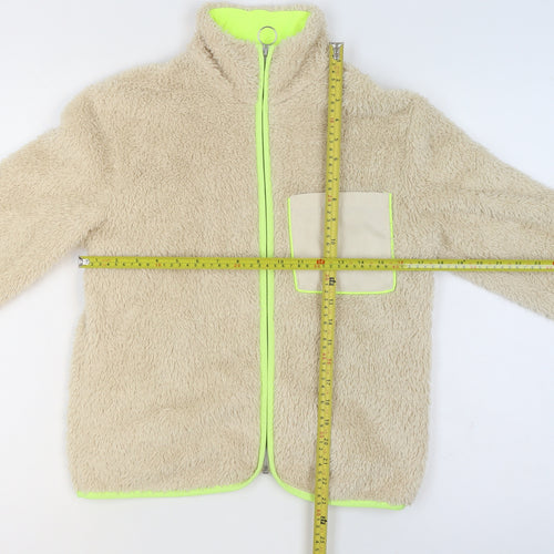 H&M Divided Women Beige Fleece Full Zip Short Jacket XS