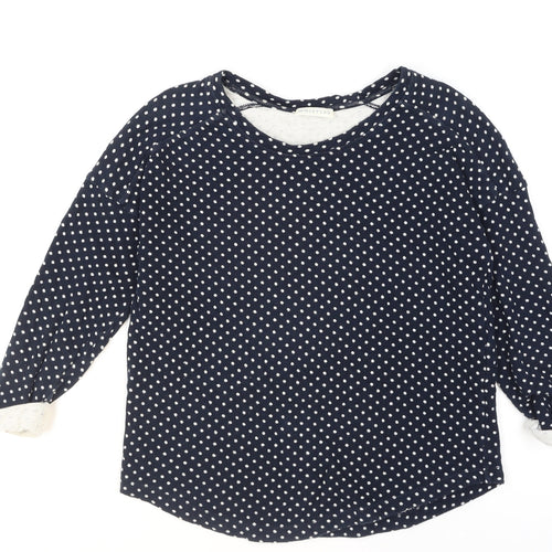 Whistles Women Blue Polka Dot Cotton Jumper Size 2 Long Sleeve