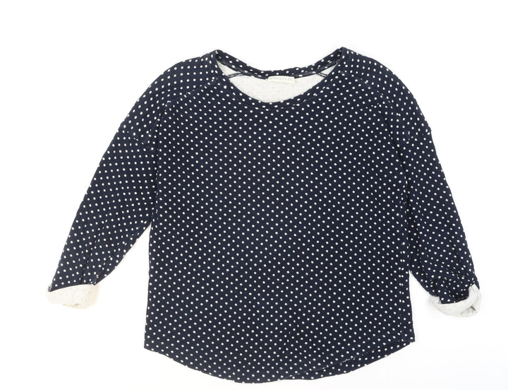 Whistles Women Blue Polka Dot Cotton Jumper Size 2 Long Sleeve