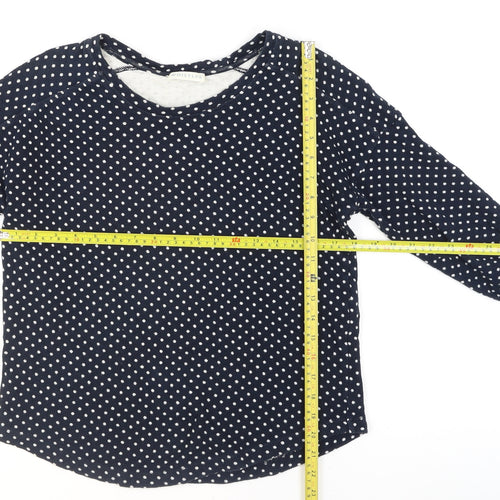 Whistles Women Blue Polka Dot Cotton Jumper Size 2 Long Sleeve