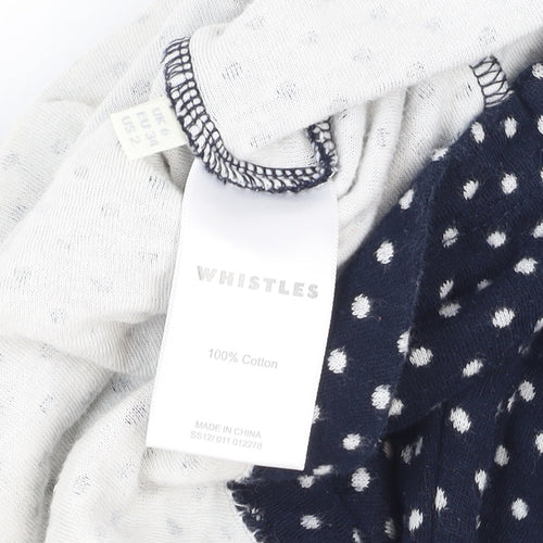 Whistles Women Blue Polka Dot Cotton Jumper Size 2 Long Sleeve