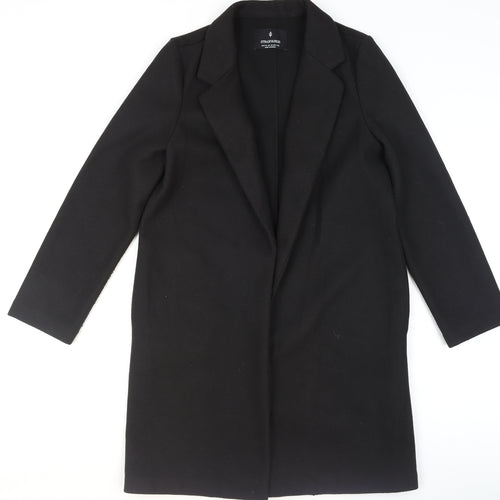 Stradivarius Women’s Black Long Wool Blend Overcoat Size 12