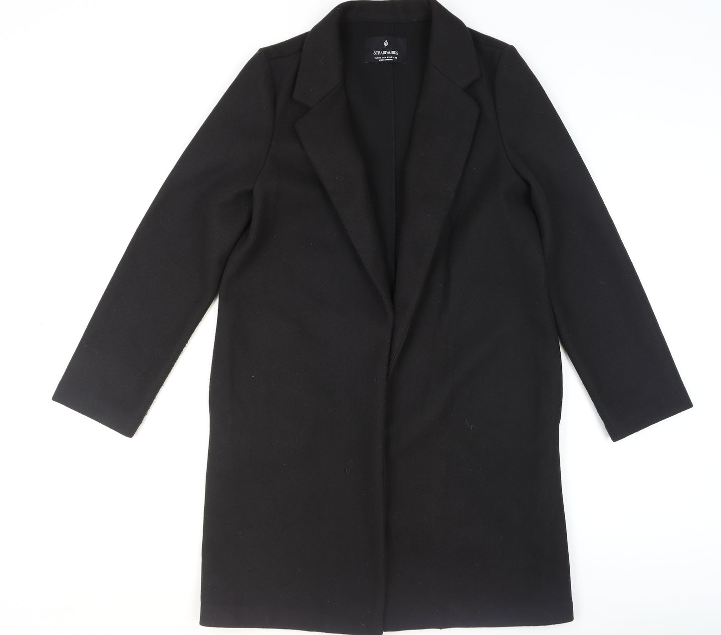 Stradivarius Women’s Black Long Wool Blend Overcoat Size 12