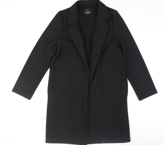 Stradivarius Women’s Black Long Wool Blend Overcoat Size 12