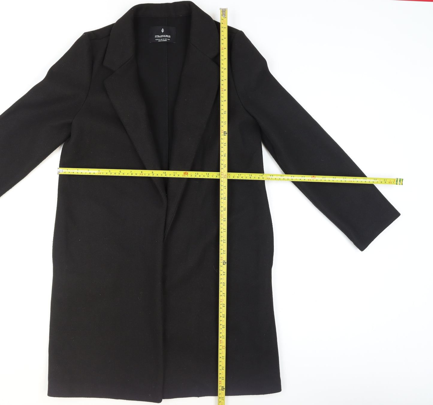 Stradivarius Women’s Black Long Wool Blend Overcoat Size 12