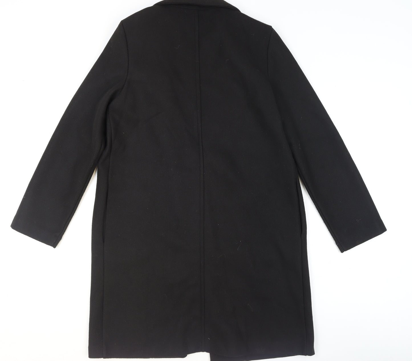 Stradivarius Women’s Black Long Wool Blend Overcoat Size 12