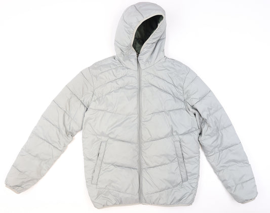 Jack & Jones Men's Grey Hooded Puffer Jacket Size M
