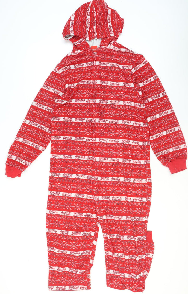 Coca-Cola Men's Red Fair Isle Hooded One Piece Fleece L