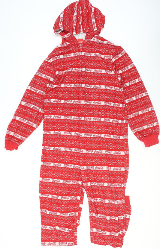 Coca-Cola Men's Red Fair Isle Hooded One Piece Fleece L