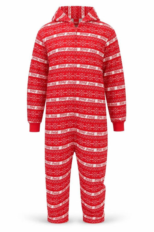 Coca-Cola Men's Red Fair Isle Hooded One Piece Fleece L