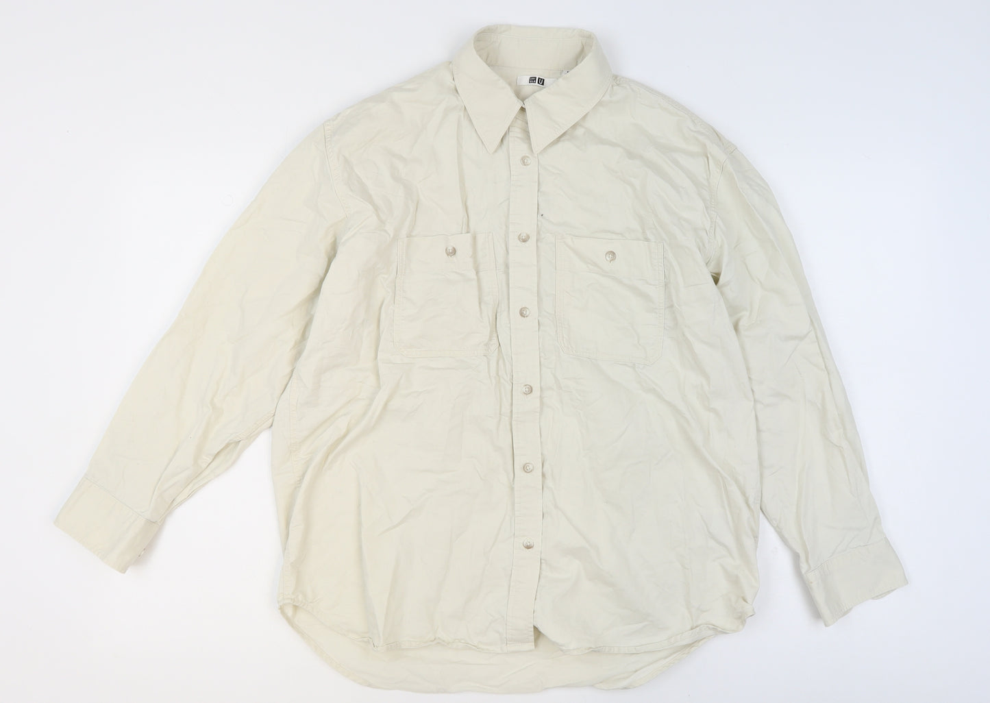 Uniqlo Men’s Beige XS Regular Fit Cotton Long Sleeve Formal Shirt