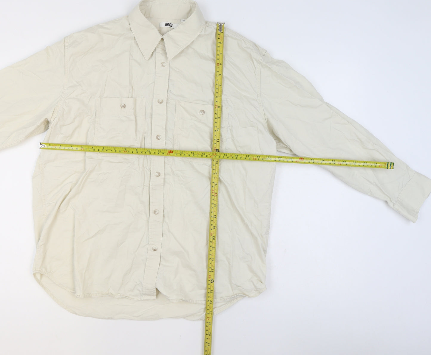 Uniqlo Men’s Beige XS Regular Fit Cotton Long Sleeve Formal Shirt