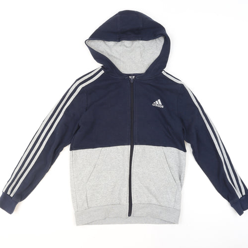 Adidas Boys Navy and Grey Full Zip Hoodie 11-12 Years Classic Fit