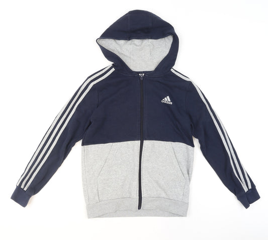 Adidas Boys Navy and Grey Full Zip Hoodie 11-12 Years Classic Fit