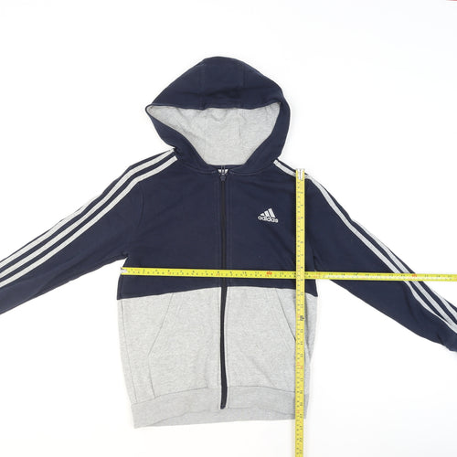 Adidas Boys Navy and Grey Full Zip Hoodie 11-12 Years Classic Fit
