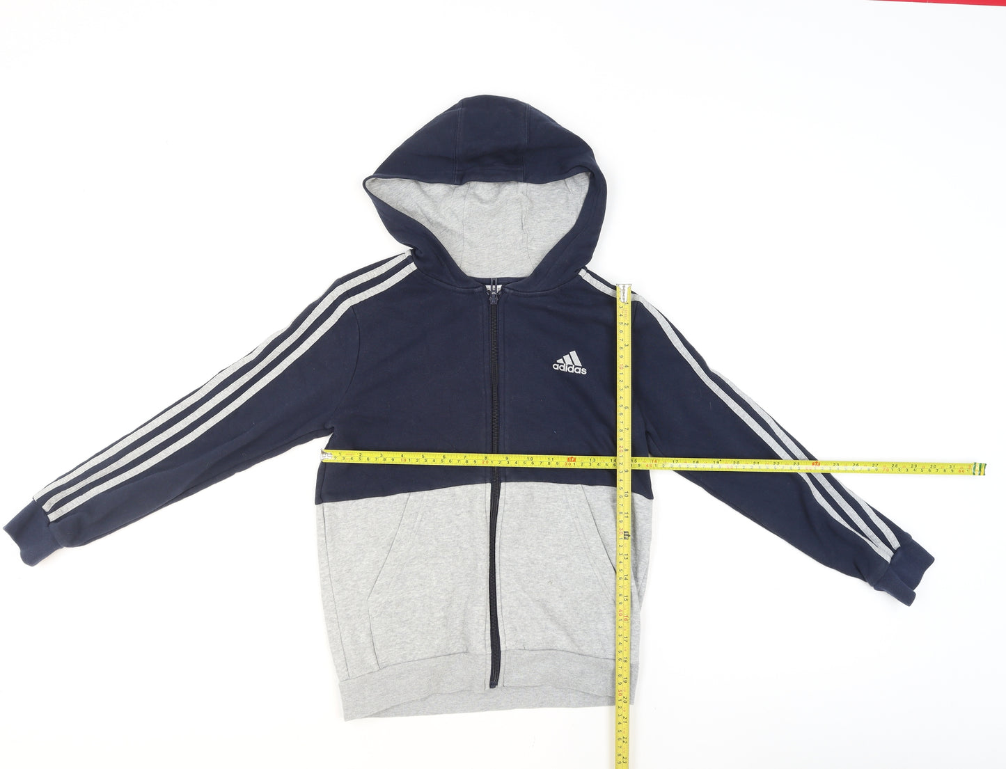 Adidas Boys Navy and Grey Full Zip Hoodie 11-12 Years Classic Fit