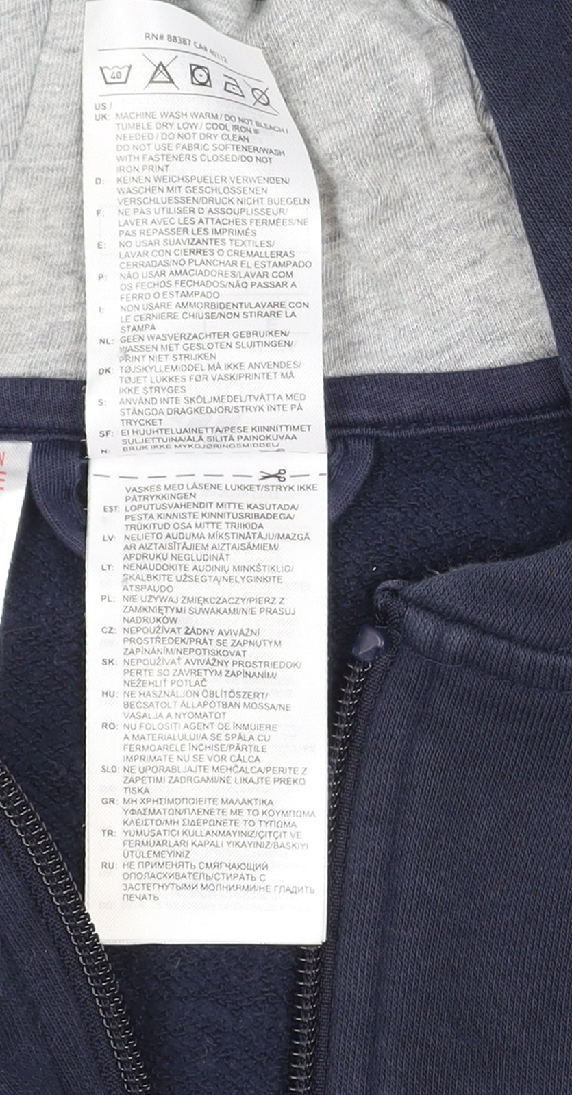 Adidas Boys Navy and Grey Full Zip Hoodie 11-12 Years Classic Fit