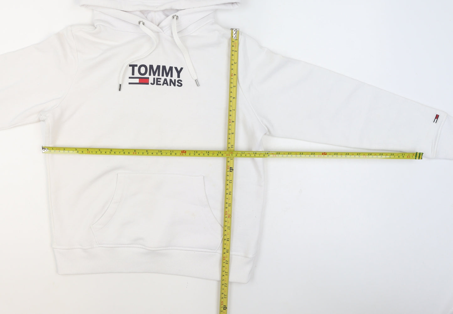 Tommy Jeans Men’s White XS Pullover Hoodie with Logo Detail