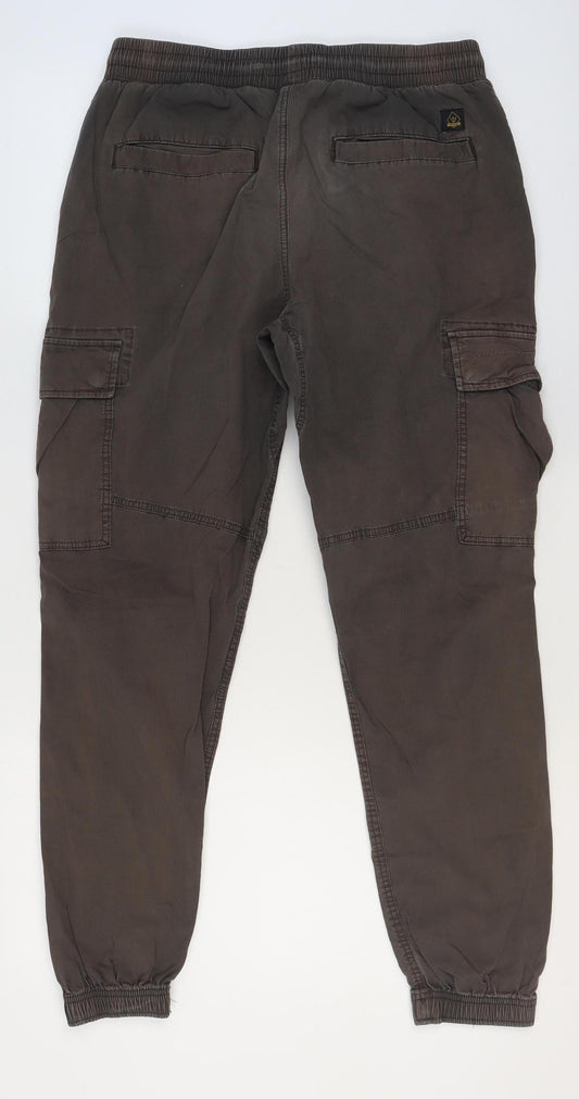 Next Men's Brown Cargo Trousers 34L Elastic Waist Casual Comfort Fit