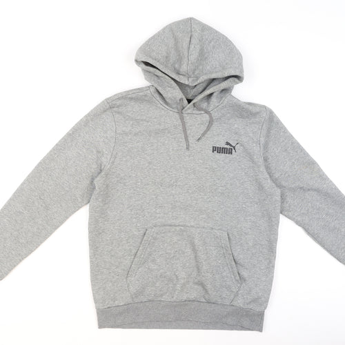 Puma Men's Grey Small Pullover Hoodie Regular Fit Logo Fleece