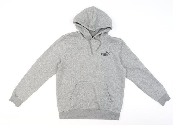 Puma Men's Grey Small Pullover Hoodie Regular Fit Logo Fleece