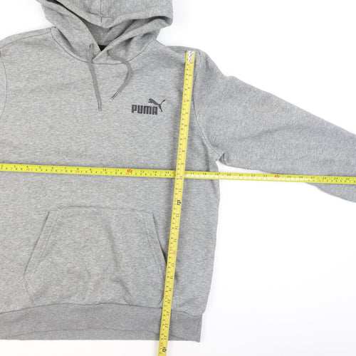 Puma Men's Grey Small Pullover Hoodie Regular Fit Logo Fleece