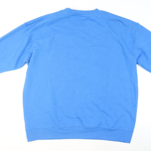 H&M Men Blue Pullover Sweatshirt L Crew Neck Graphic Print