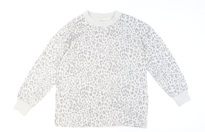 GAP Women Grey Leopard Print Pullover Sweatshirt Medium