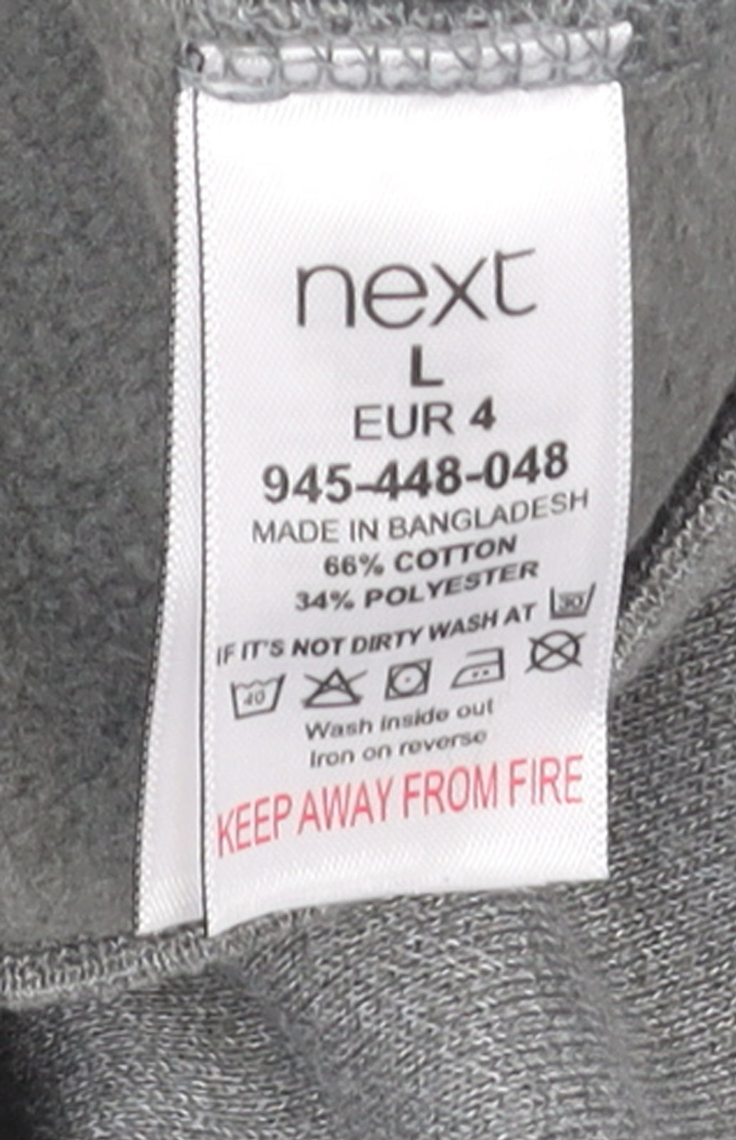 Next Men’s Grey Full Zip Hoodie Size L Soft Fleece Cotton Blend