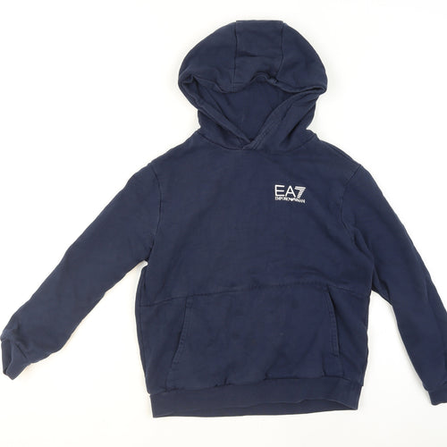 Emporio Armani Boys Navy Pullover Hoodie 12 Years EA7 Logo Cotton Blend