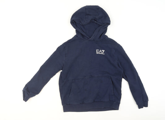Emporio Armani Boys Navy Pullover Hoodie 12 Years EA7 Logo Cotton Blend