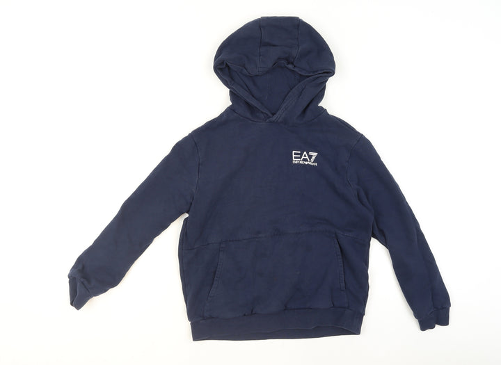Emporio Armani Boys Navy Pullover Hoodie 12 Years EA7 Logo Cotton Blend