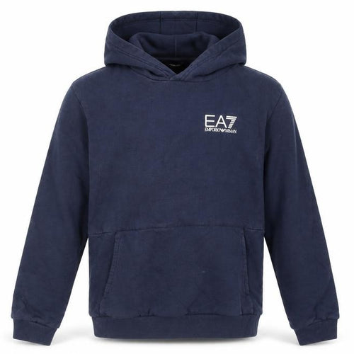 Emporio Armani Boys Navy Pullover Hoodie 12 Years EA7 Logo Cotton Blend
