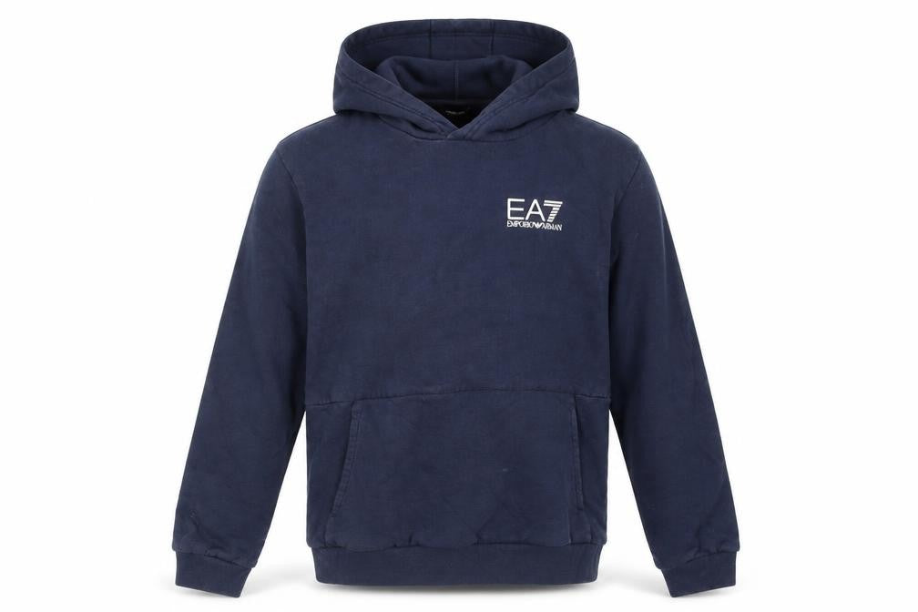 Emporio Armani Boys Navy Pullover Hoodie 12 Years EA7 Logo Cotton Blend