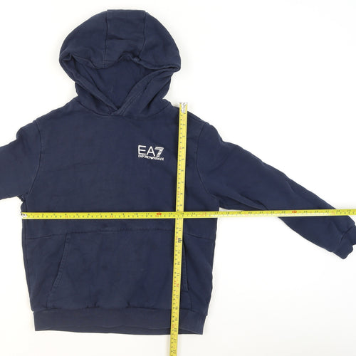 Emporio Armani Boys Navy Pullover Hoodie 12 Years EA7 Logo Cotton Blend
