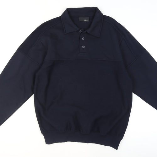BHS Mens Navy Blue Collared Henley Sweatshirt Size M