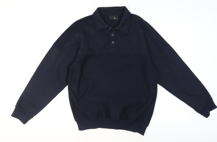 BHS Mens Navy Blue Collared Henley Sweatshirt Size M